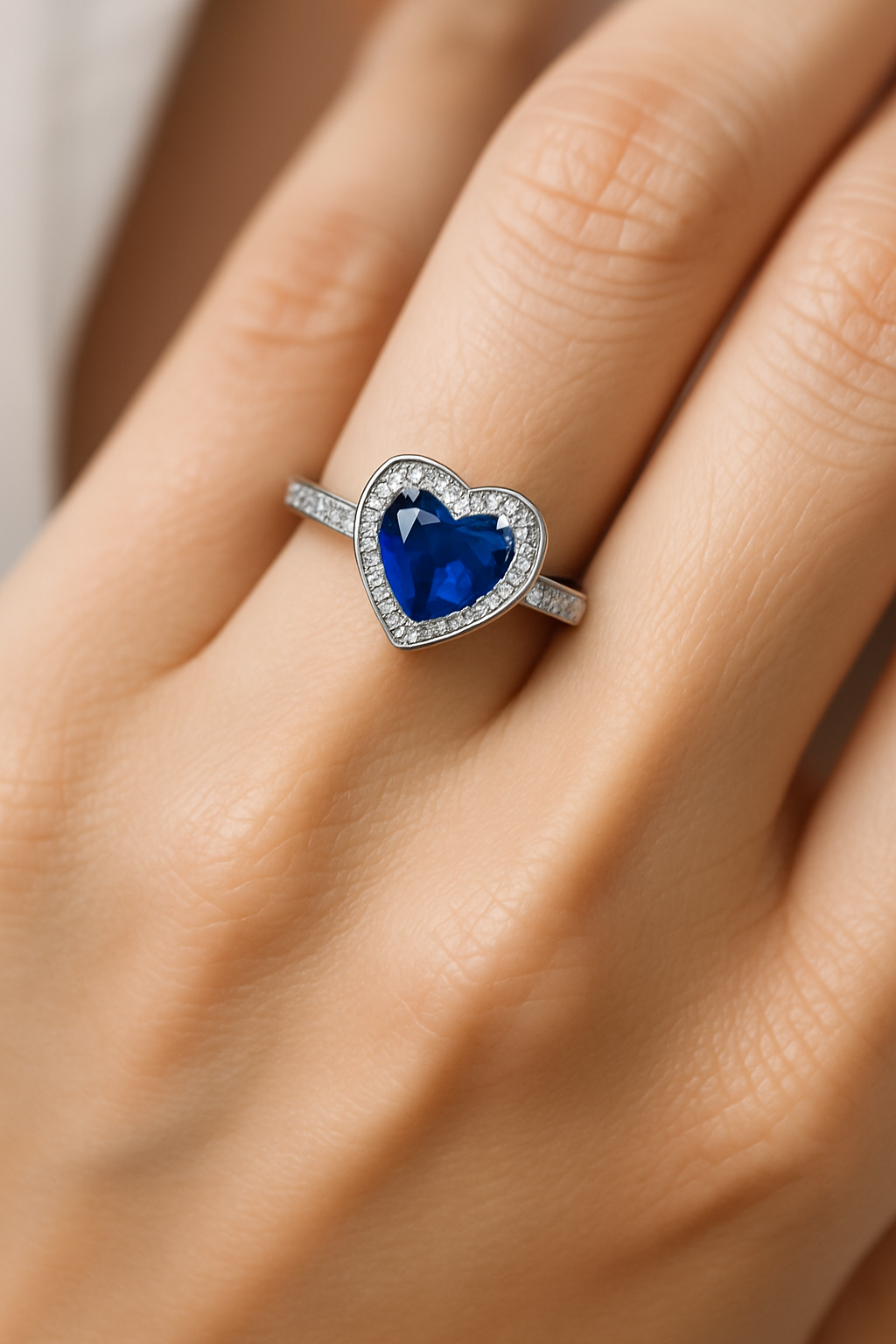 Heart Shaped Royal Blue Sapphire Engagement Ring For Women