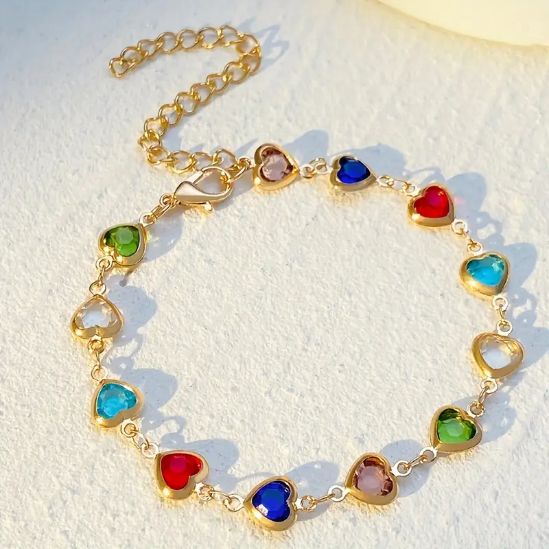 A Stylish Colorful Sparkling Zirconia Heart Bracelet Exquisitely Handmade Beaded Bracelet For Ladies And Girls, Suitable For Daily Parties