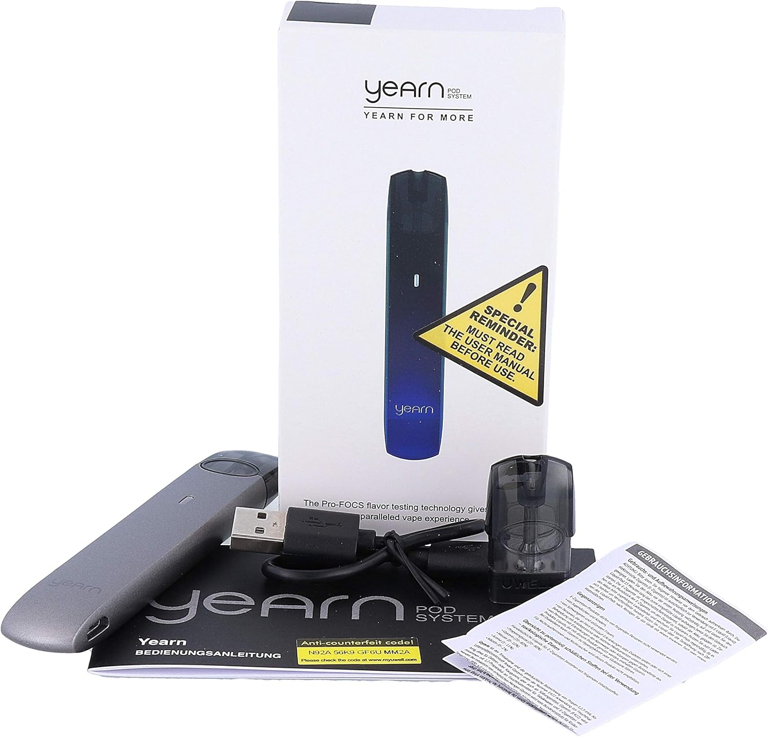 Uwell Yearn E-Cigarette Pod Kit - 370 mAh - Nicotine Free Black