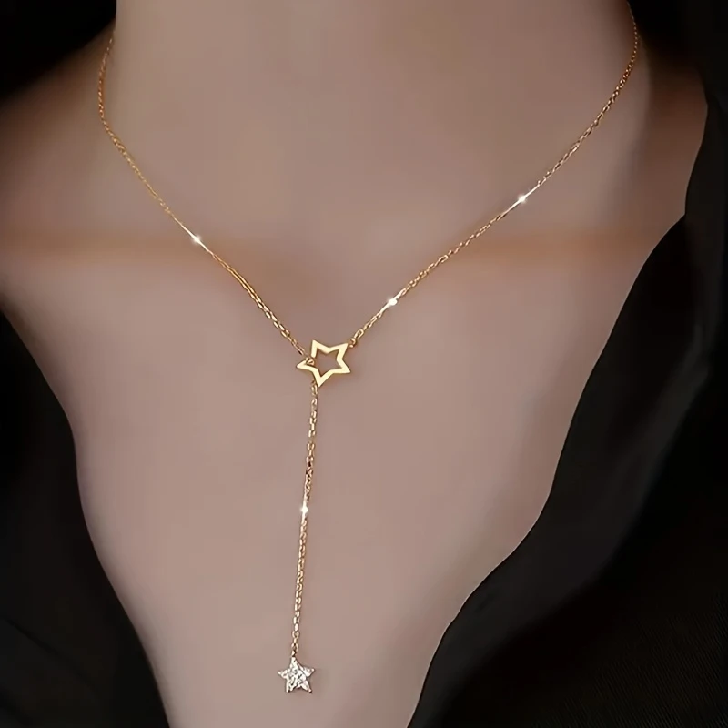 Exquisite Shiny Star Y-Shaped Clavicle Chain Necklace For Women Dating Party Jewelry,women Gift