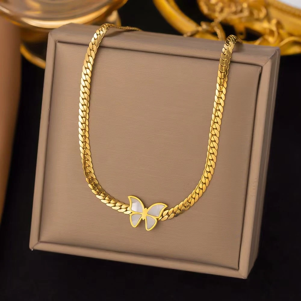 Stainless Steel New Fashion Upscale Jewelry Seashells Butterfly Charms Chain Choker Necklaces
